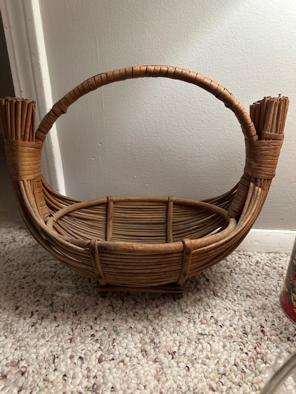 vintage hand-woven rattan boat basket